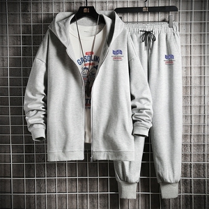 TK6014-P85 开衫连帽卫衣套装男运动套装两件套 网格挂拍图片