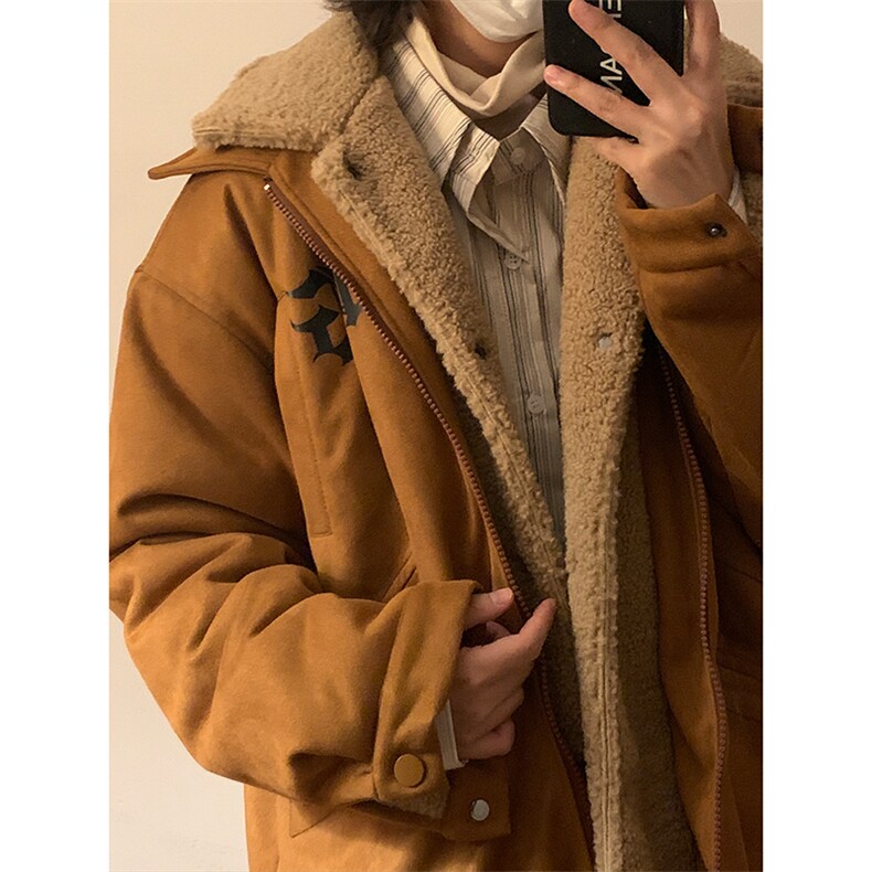 假两件设计感羊羔绒翻领棉服男冬季-JK22403-p180-控228图片