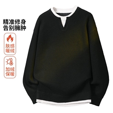 MY404R粗线一体绒开叉领叠穿慵懒氛围假两件宽松毛衣长袖，男装针织衫/毛衣，星座308A-1（原309B-1）