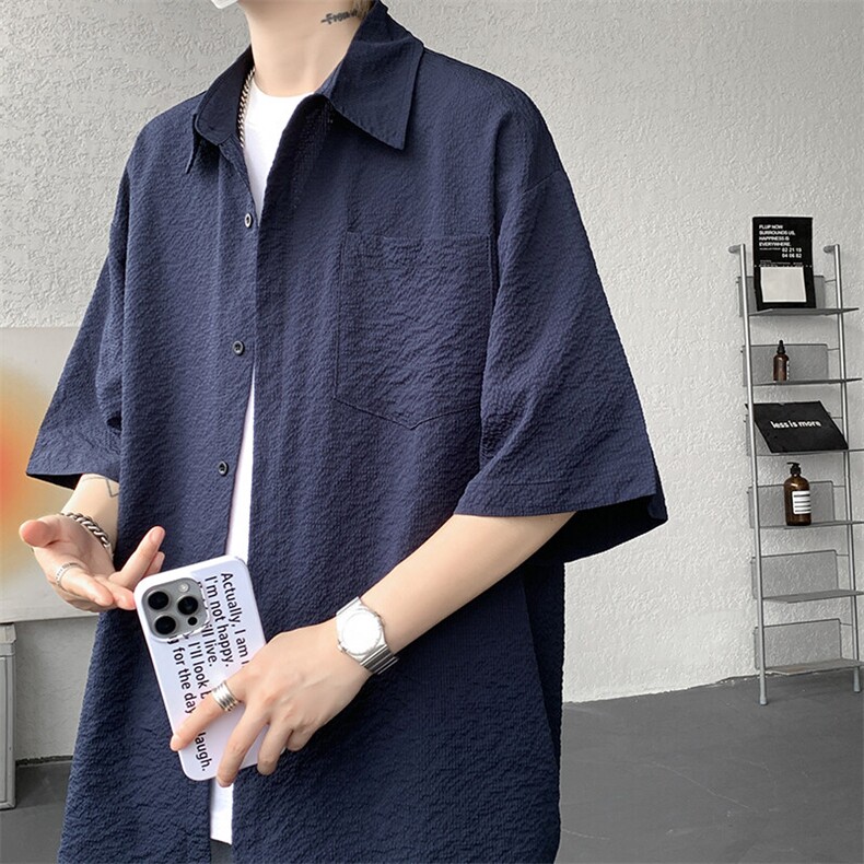 8XL-M泡泡纱盐缩肌理短袖衬衫男夏季冰丝外套防晒衬衣DC28011P36图片