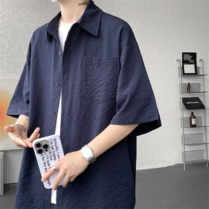 8XL-M泡泡纱盐缩肌理短袖衬衫男夏季冰丝外套防晒衬衣DC28011P36图片