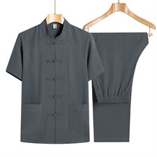 中老年唐装男士爸爸夏装短袖风棉麻套装爷爷夏季老人衣服薄款，男装休闲套装，电商B212（原钱塘6029）