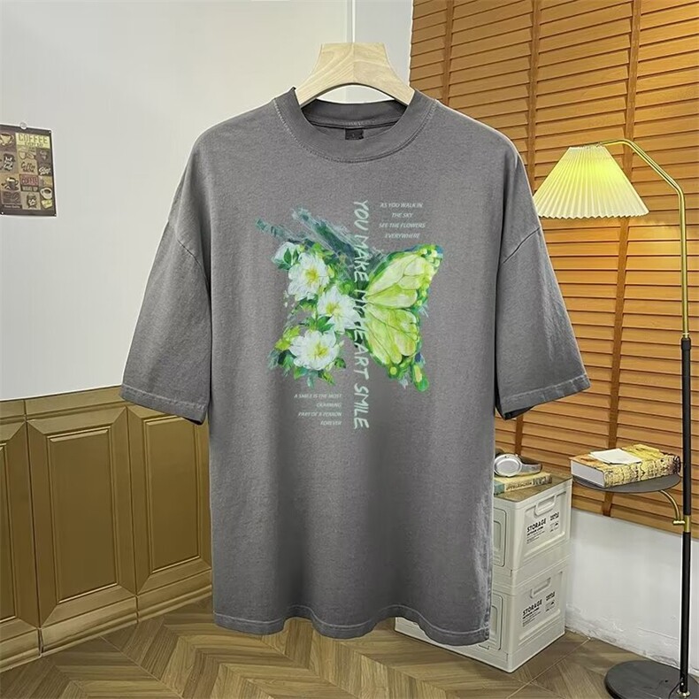 夏季高品质纯棉脏洗做旧时尚印花宽松大码短袖T恤HT147p38,男装T恤,星座1013