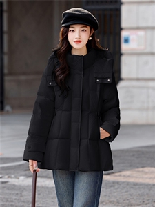现货2025冬季新款肌理感白鸭绒羽绒服女设计感时尚连帽加厚外套图片