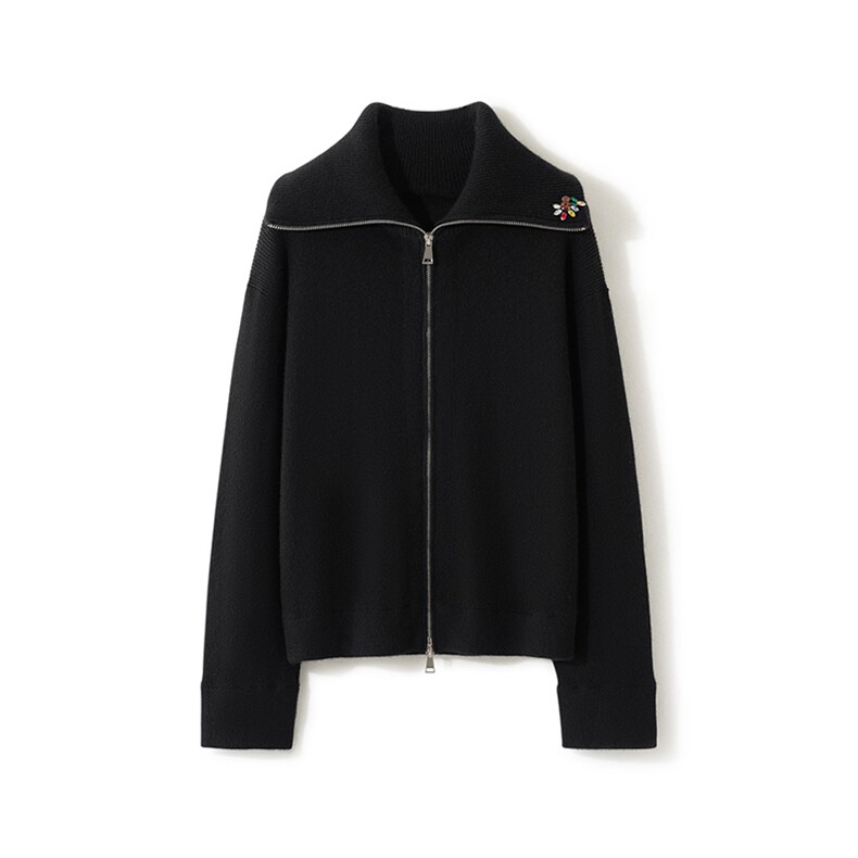 2025年秋季时尚百搭通勤简约休闲拉链开衫，女装羊绒衫，致织羊绒