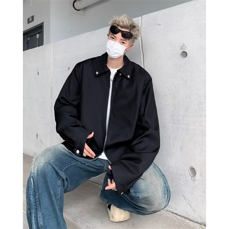 WT016-春秋款vibe风垫肩短款翻领夹克痞帅高级感拉链外套,男装夹克,星座1002-2