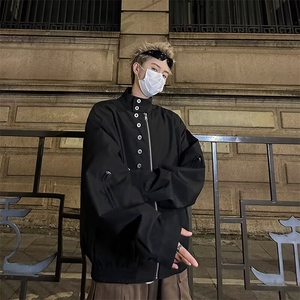立领外套夹克宽松上衣原版纽扣装饰纯色 黑 绿M-2XL P04图片
