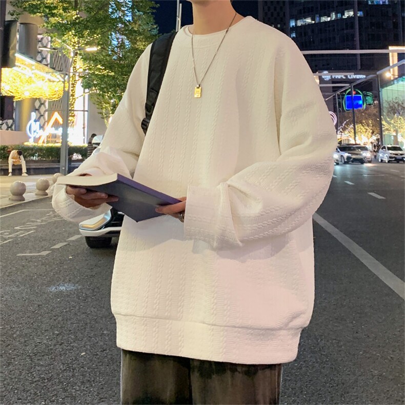 W9003/P35春装新款现货提花卫衣男长袖T恤大码宽松圆领上衣外套，男装T恤，电商A141