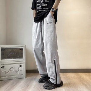 裤子男夏季设计感小众拼色宽松直筒运动裤潮牌潮流休闲裤图片