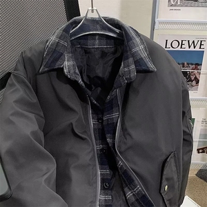 假两件拼接小众棒球服棉衣男士冬季保暖设计感外套男生潮图片