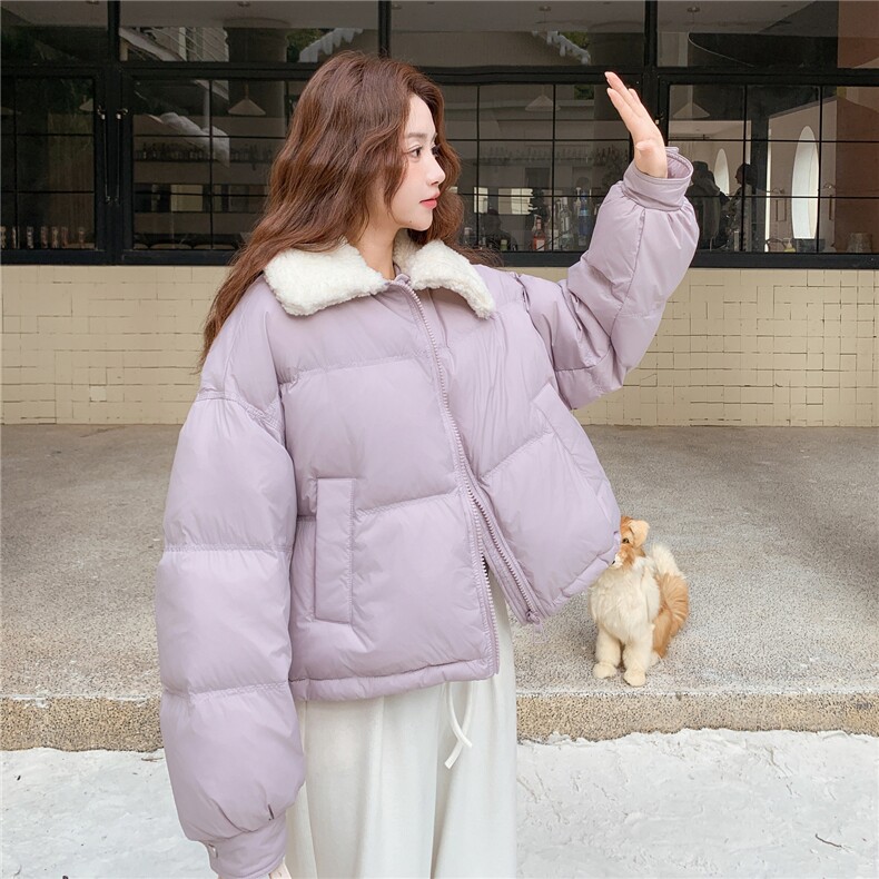 韩系短款紫色羊羔毛领羽绒服女冬2025新款超好看小个子白鸭绒外套,女装羽绒服,2B187