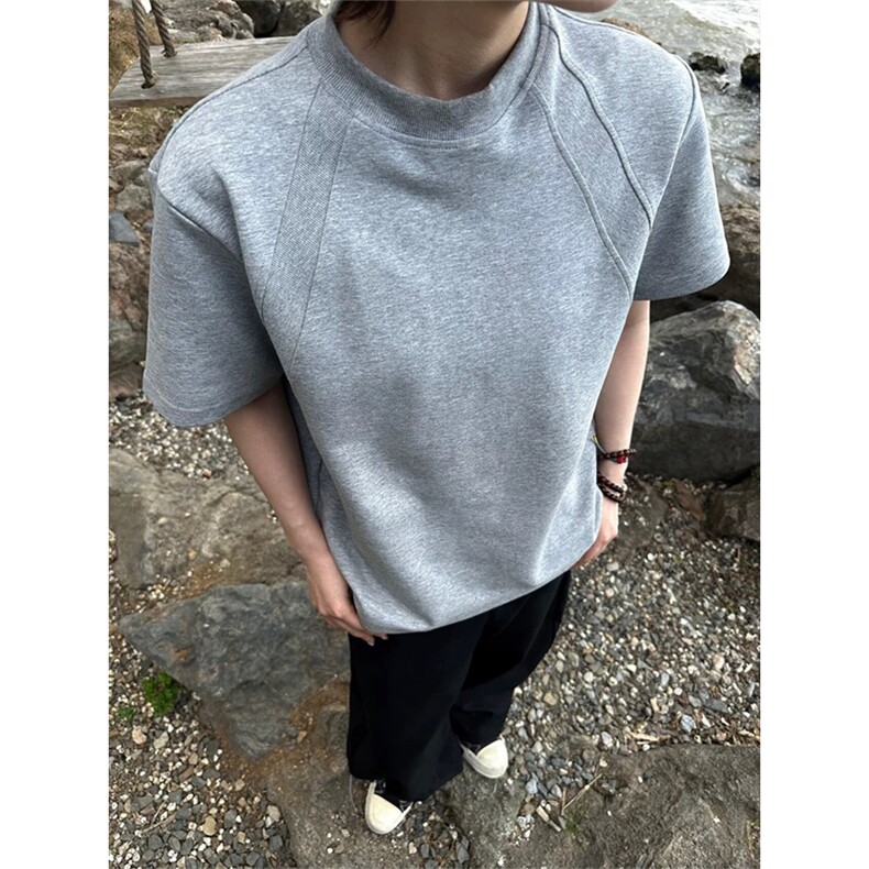 网图有货太空棉空气层拼接短袖t恤男硬挺boxy上衣女A354-P40，男装T恤，星座1505