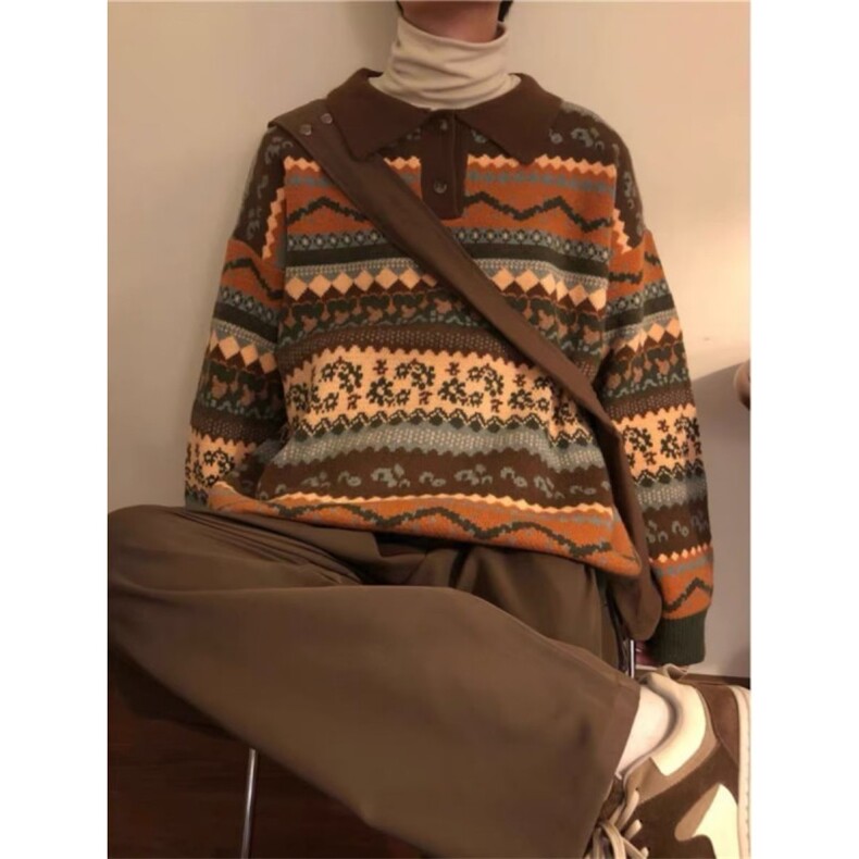 1506/QA3780/P62毛衣男女慵懒风复古软糯套头纽扣针织衫,男装针织衫/毛衣,星座1506