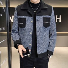 2023秋冬新款修身拼色翻领毛呢大衣男夹克外套男N8868-p120，男装毛呢大衣，电商D303