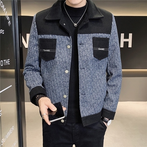 2023秋冬新款 修身拼色翻领毛呢大衣男夹克外套男N8868-p120图片