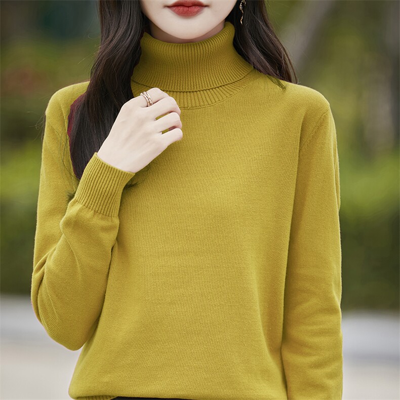 2025新款100纯棉线高翻领针织打底衫女套头长袖毛衣宽松内搭上衣,针织衫/毛衣,斯美雅电商供货