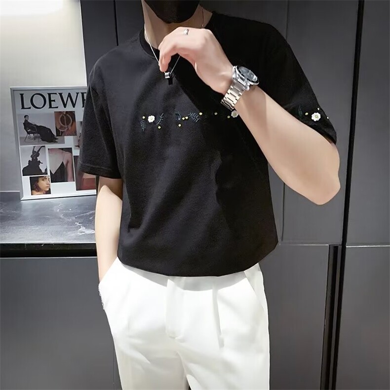 夏季刺绣T恤男短袖痞帅半袖体恤男衣服夏装薄款上衣T577,男装T恤,星座1116A-2（原606A-1）