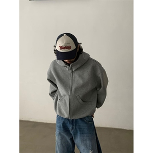 抖音得物高品质 26春装美式高街重磅宽松结构高领连帽卫衣外套W60图片