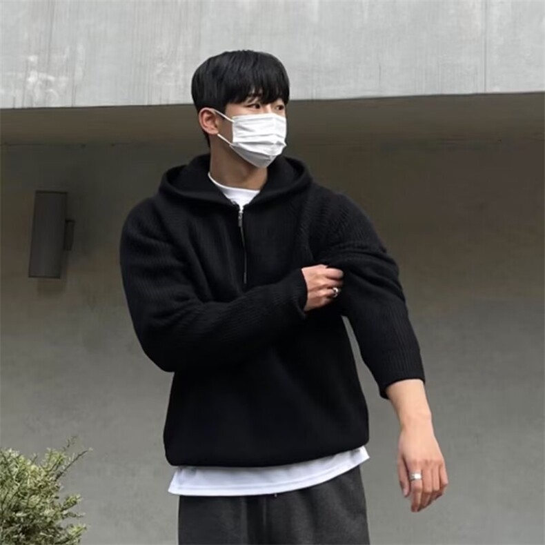 高级感半拉链连帽毛衣卫衣男潮牌春秋季慵懒风保暖针织衫重磅外套,男装针织衫/毛衣,星座715-4