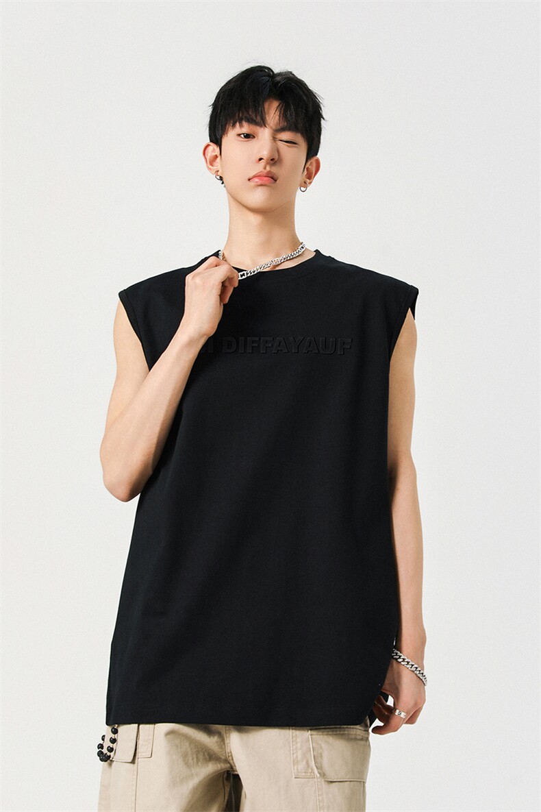 高街280克100棉凹凸印工艺大码坎肩体恤A436-1602-特P3249,男装T恤,电商A436