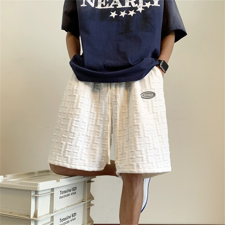2023夏季针织提花休闲短裤宽松大码美式五分裤子A017K619P40,男装休闲裤,电商A017