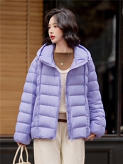 现货紫色排骨款泡芙羽绒服女宽松休闲连帽厚款冬季外套，女装羽绒服，梦懿尔