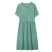 连衣裙棉花色宽松腰套头常规件韩版A字裙2021年夏季中长款荷叶领，女装连衣裙，独衣靓