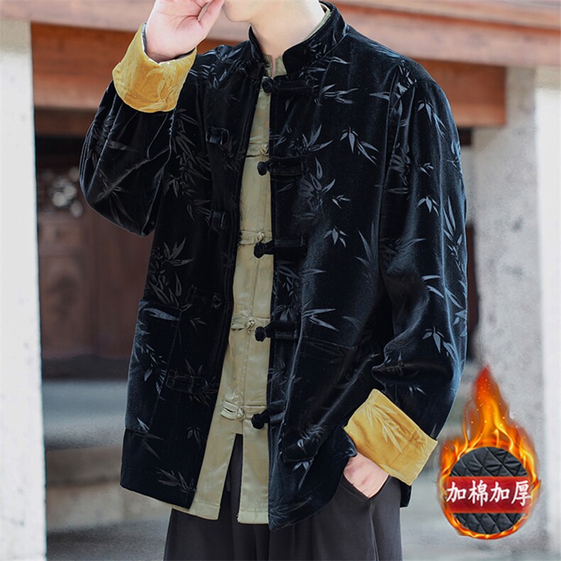 现货新中式男士竹叶压花丝绒加厚棉服MY9913-P130控198,男装棉衣,电商A021