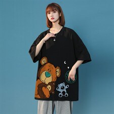 中性风春夏新款宽松小熊印花运动休闲短袖T恤多色T6019P25控38，男装T恤，电商A268
