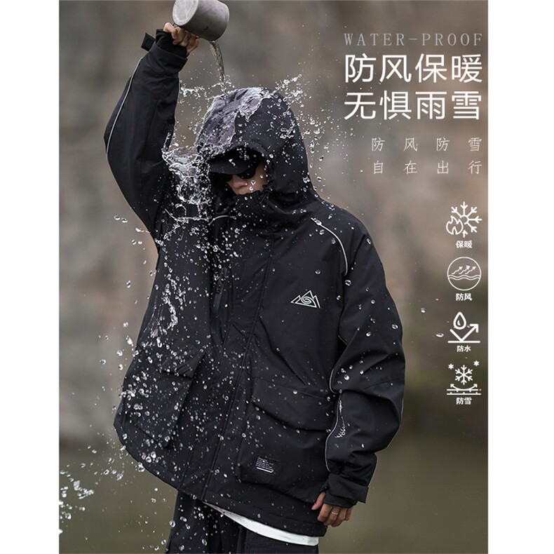 冬新防风防水大口袋滑雪服男反光条保暖夹克时尚外套M69-P170图片