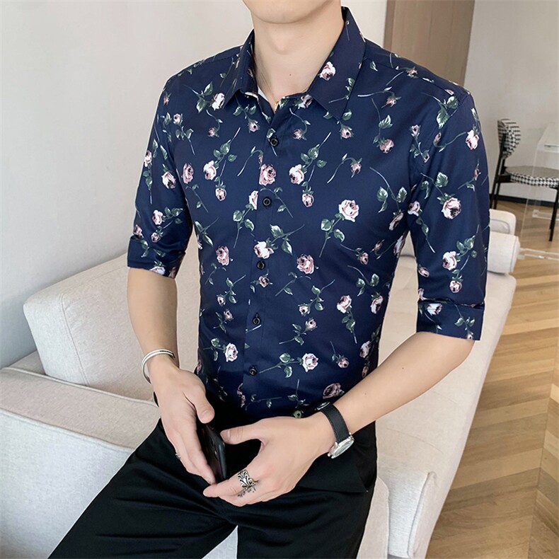 312A-101-P552025新款韩版修身帅气花衬衫英伦时尚男士衬衣B,男装衬衫,星座312A-5