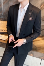 韩东大门西装两件套韩版新郎结婚英伦职业装修身休闲小西服纯色，男装西服套装，星座505-2（原电商A260-1)