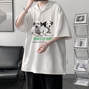 LD54263-P45连帽短袖t恤男大码胖子带帽五分袖中袖大皂风，男装T恤，电商A040