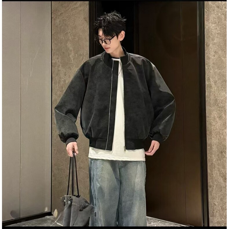 网图扎染美式复古立领PU夹克百搭宽松痞帅上衣外套JK2505-特P65,男装夹克,电商C216