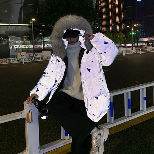 MY2091-P130冬宽松情侣连帽加厚保暖棉衣外套反光棉服男女控168,男装棉衣,电商A009A（原A058A）