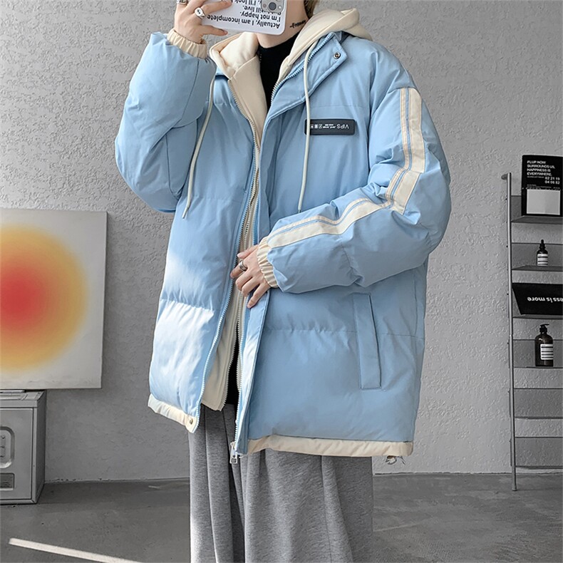棉衣男冬季新款宽松港风连帽假两件加厚棉服MF8587-P88(现货,男装棉衣,星座214-3