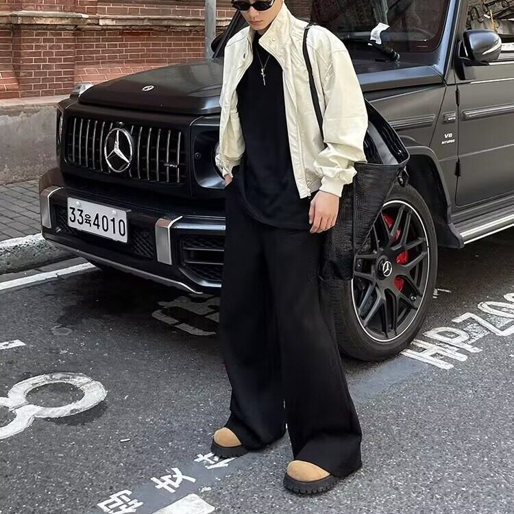 2025新款灰色休闲裤简约直筒卫裤宽松阔腿男裤百搭显瘦长裤子男潮,男装休闲裤,星座506A