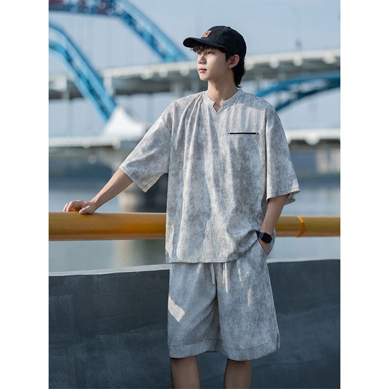 TZ791-特批55控98夏季冰感扎染冰丝速干大码短袖短裤T恤套装男，男装休闲套装，电商A059