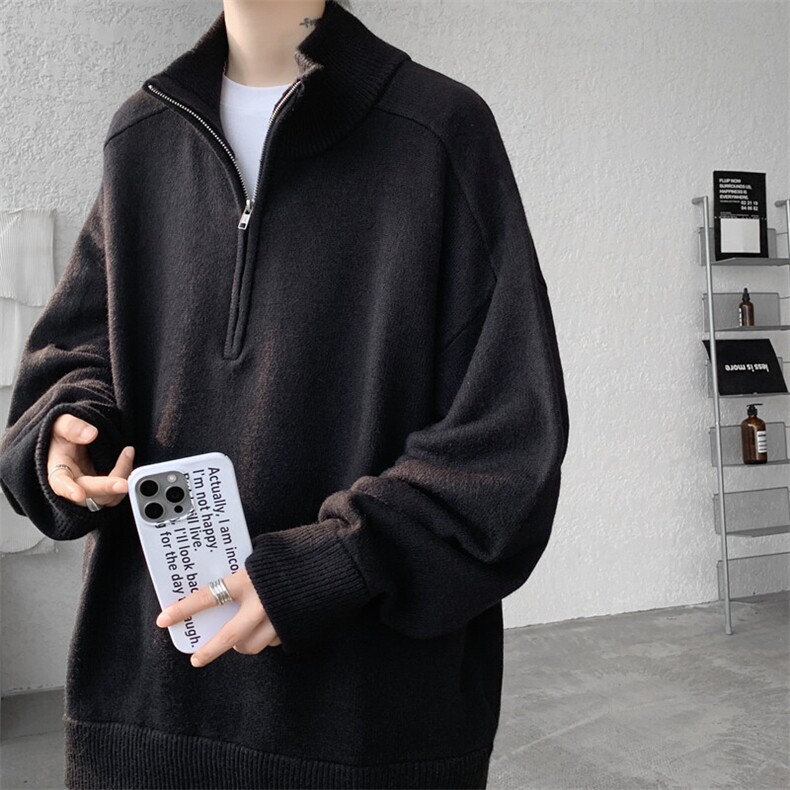8XL-M复古半拉链立领毛衣男大码宽松针织线衫上衣外套MY1507/P75图片