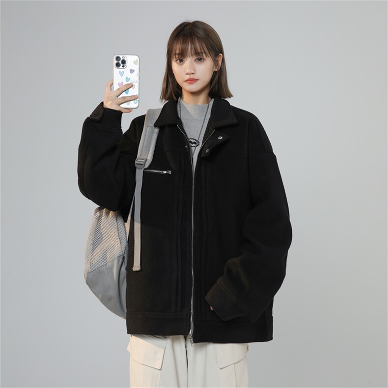 N8182/P100秋冬新款高街vibe美式外套飞行员夹克呢料外套呢大衣,女装毛呢外套,电商A141