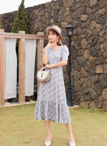 夏季法式小碎花连衣裙，女装连衣裙，蜜雪·薇琪