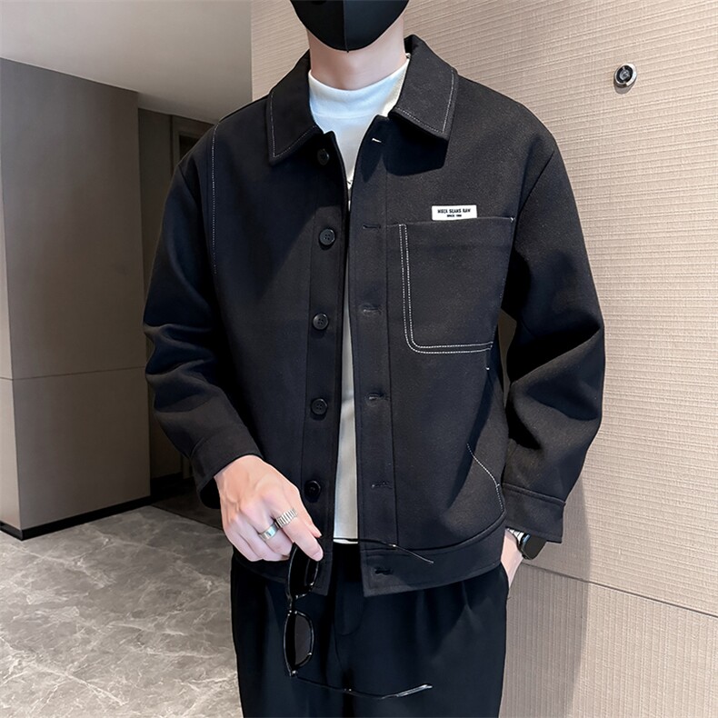 社会小伙高端呢子拼皮宽松韩版外套大衣夹克男A236-JK0813-P130,男装夹克,电商A236