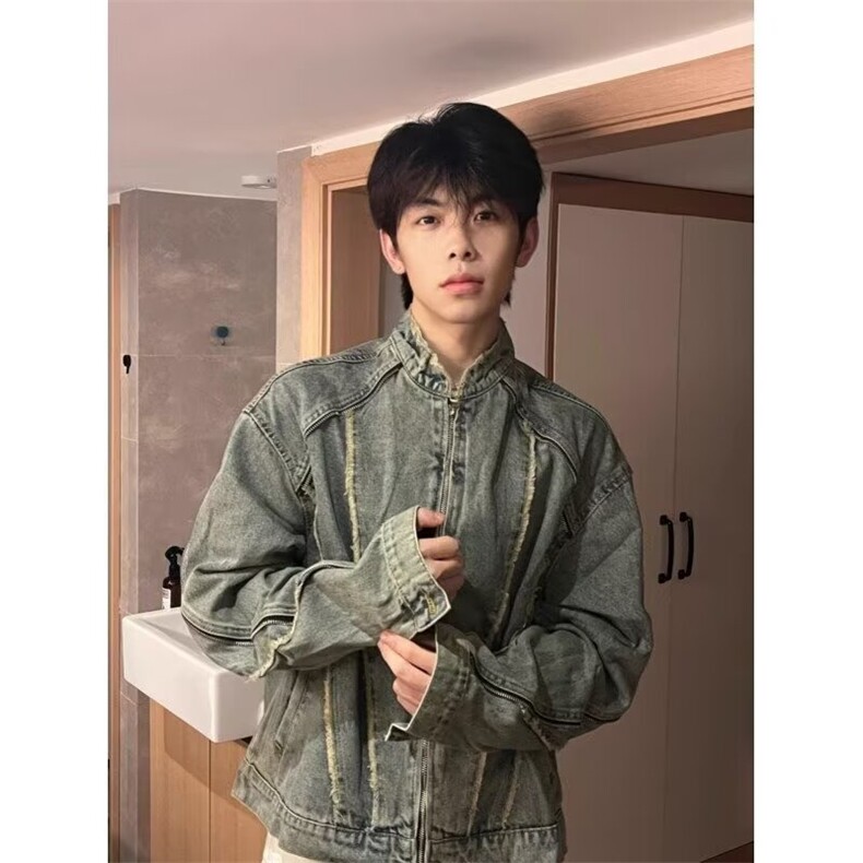 水洗牛仔外套男春秋款潮牌高街宽松休闲做旧痞帅夹克 J8901图片