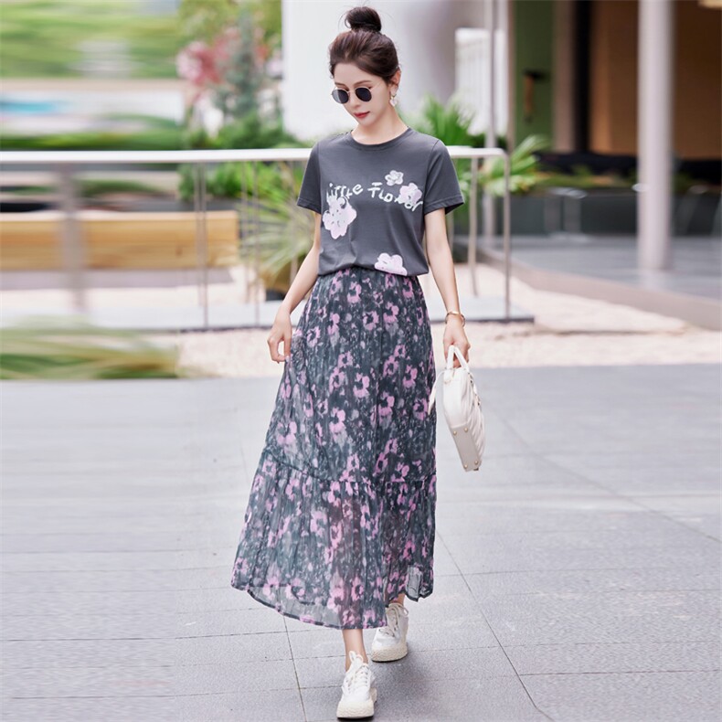 时尚套装女夏时髦洋气减龄显瘦遮肉2024新款气质t恤半身裙两件套,女装套装/套裙,凯瑟曼