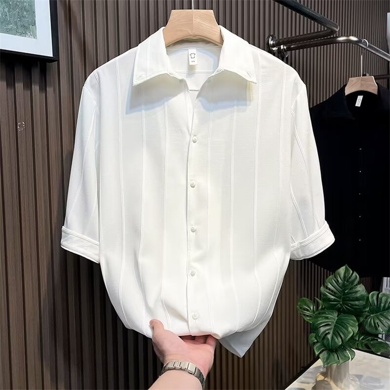夏季男款五分袖衬衫新款潮男修身纯色百搭中袖衬衣,男装衬衫,星座1013