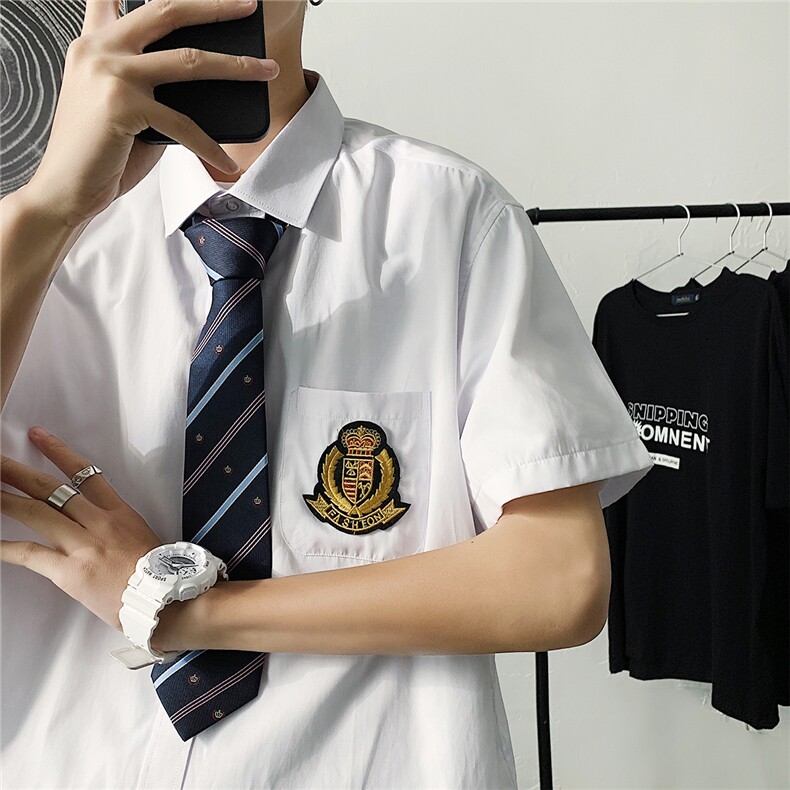 DK制服男JK短袖衬衫男宽松情侣装衬衣女中性CS01送领带元,男装T恤,电商A426-1(原A430-1)