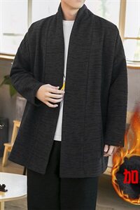 中国风冬款无扣风衣纯色中国风开衫长袖亚麻外套加绒汉服D582P95图片