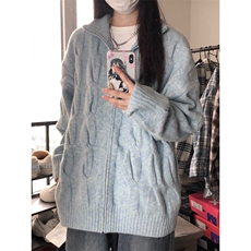 【有货】M6528CC-特P75复古麻花针织开衫男女拉链毛衣立领外套，男装针织衫/毛衣，星座1007（原301D）