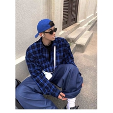 [006]蓝色格子长袖衬衫男款春夏秋格纹衬衣外套A079-CS380-P31，男装衬衫，电商A079