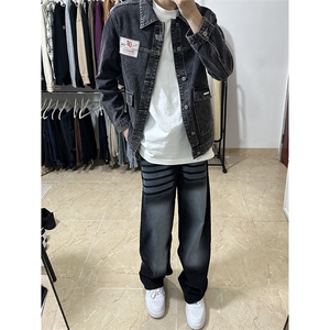 B221 美式ins高街暗黑重工艺宽松直筒牛仔裤 LK23125-P65 控88图片